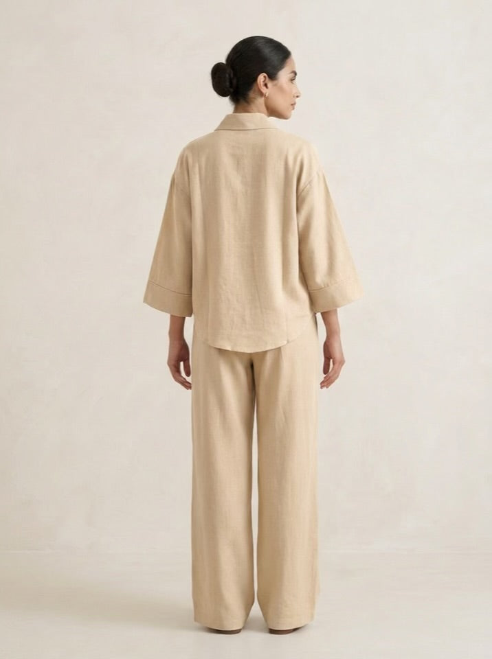 The Verona Linen Wide-Leg Pants - Beige