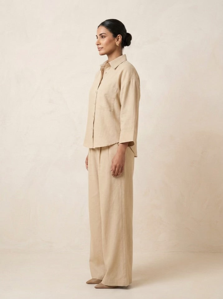 The Verona Linen Wide-Leg Pants - Beige