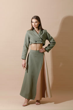 Multicolor Skirt Colorblock - Olive/Beige/Light Beige