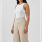 High Waisted Striped Linen Classic Trouser - Beige
