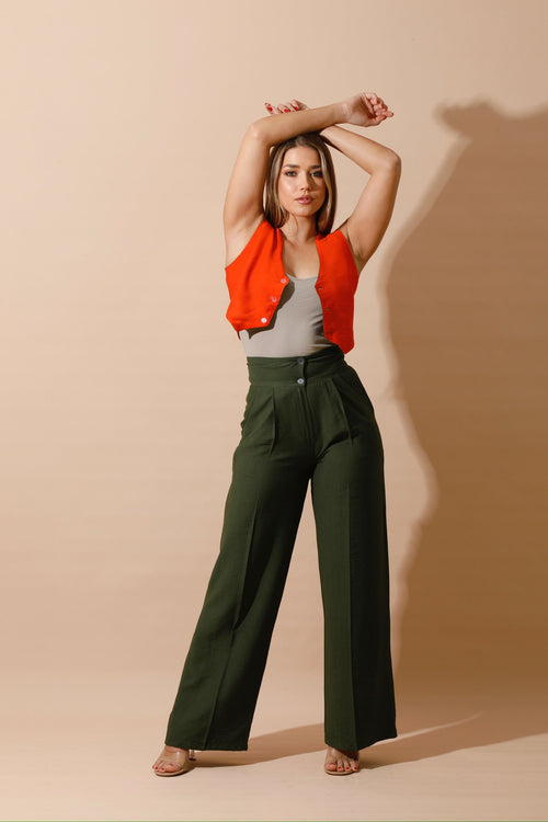 Double-Faced Vest & Pants Set - Olive/Orange