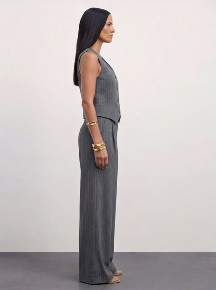 The Madison Pinstripe Tailored Vest - Gray