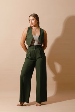 High Waist Linen Pants - Olive