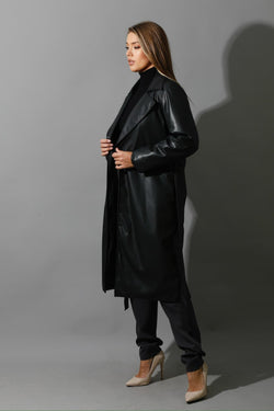 Leather Long Coat - Black