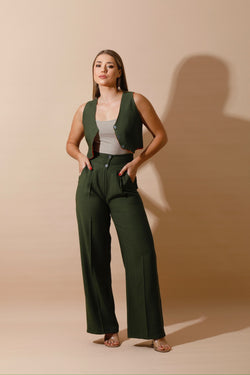 Double-Faced Vest & Pants Set - Olive/Orange