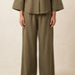 The Verona Linen Wide-Leg Pants - Olive
