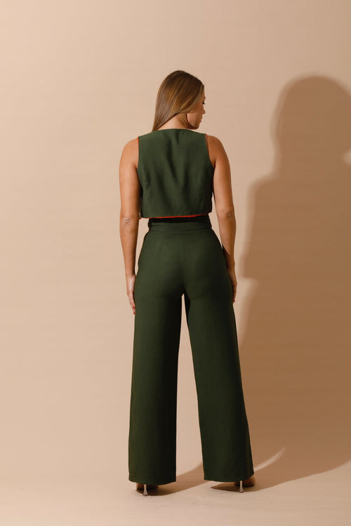 Double-Faced Vest & Pants Set - Olive/Orange