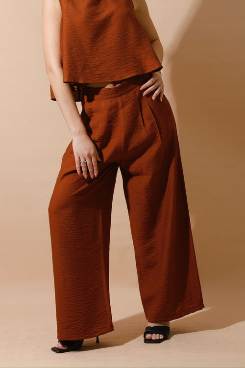 Sleeveless Tank Top & Wide Leg Pants Lounge Set - Brown