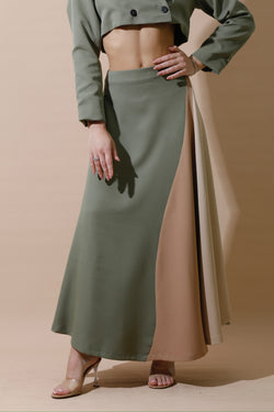 Multicolor Skirt Colorblock - Olive/Beige/Light Beige