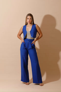 High Waist Linen Pants - Blue