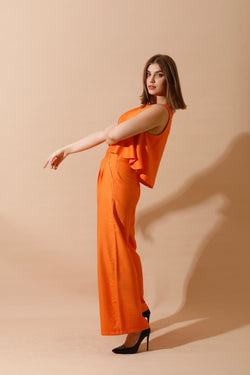 Sleeveless Tank Top & Wide Leg Pants Lounge Set - Orange