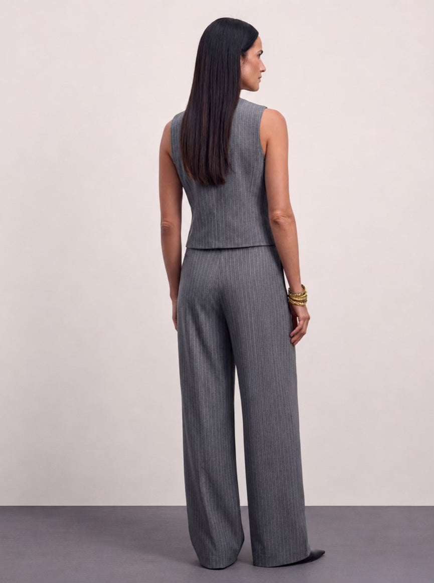 The Madison Pinstripe Tailored Vest - Gray