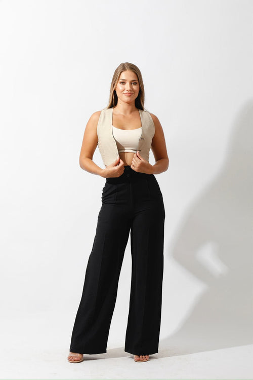 Double-Faced Vest & Pants Set - Black/Beige