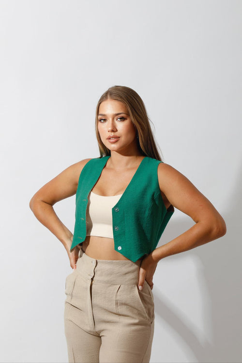 Double-Faced Vest & Pants Set - Beige/Green