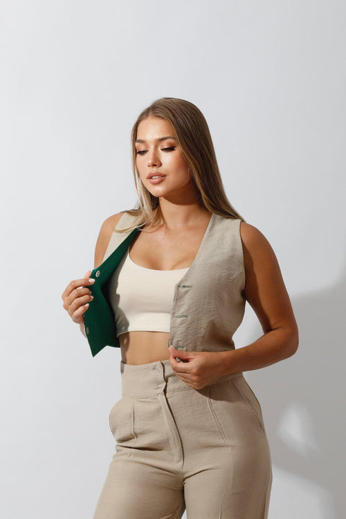 Double-Faced Vest & Pants Set - Olive/Orange