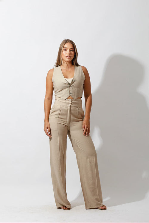 Double-Faced Vest & Pants Set - Beige/Green