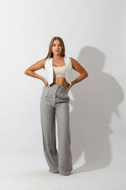 Double-Faced Vest & Pants Set - Gray/White