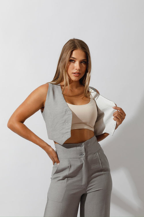 Double-Faced Vest & Pants Set - Gray/White