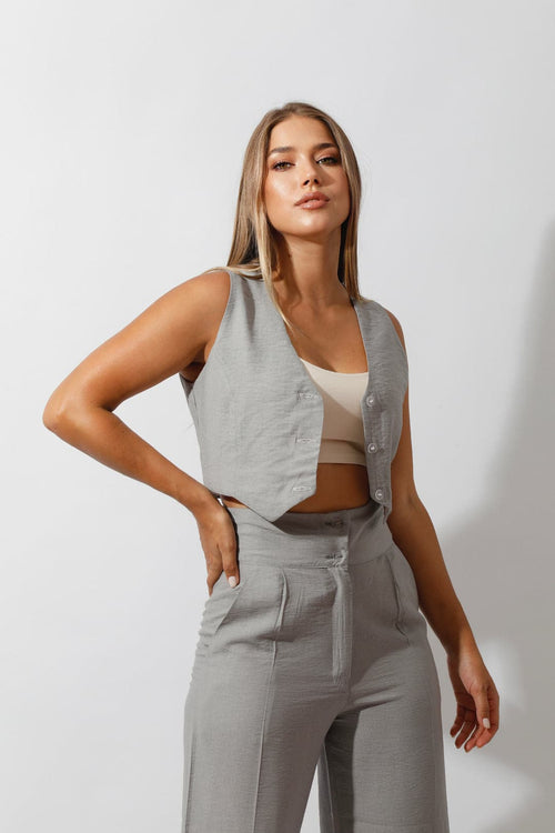 Double-Faced Vest & Pants Set - Gray/White