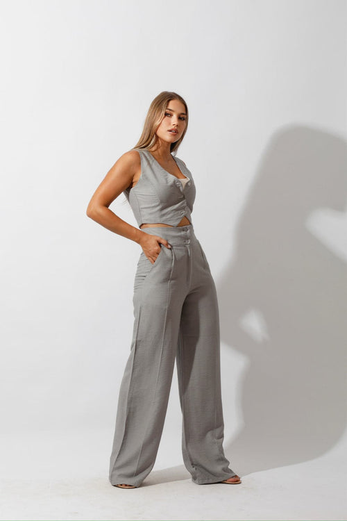 Double-Faced Vest & Pants Set - Gray/White