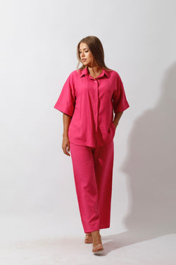 Shirt & Wide-Leg Pants Set - Pink - GIFTSNY.US- Hushy Wear