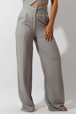 High Waist Linen Pants - Gray