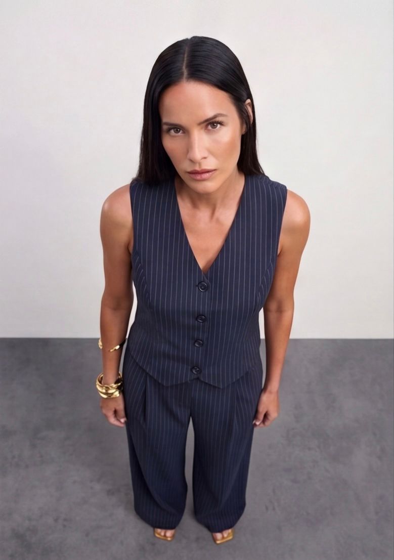 The Madison Pinstripe Wide-Leg Trousers