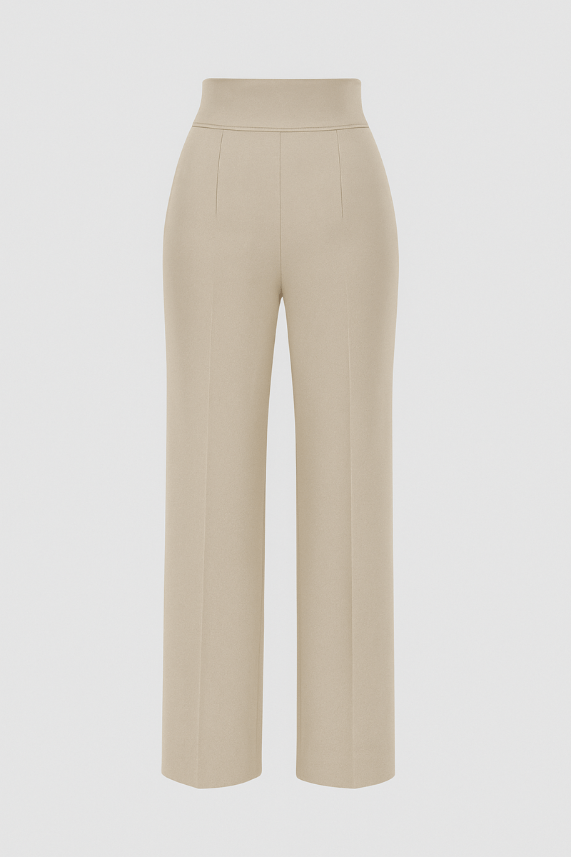 Beige High - Waist Classic Trousers - Hushy Wear
