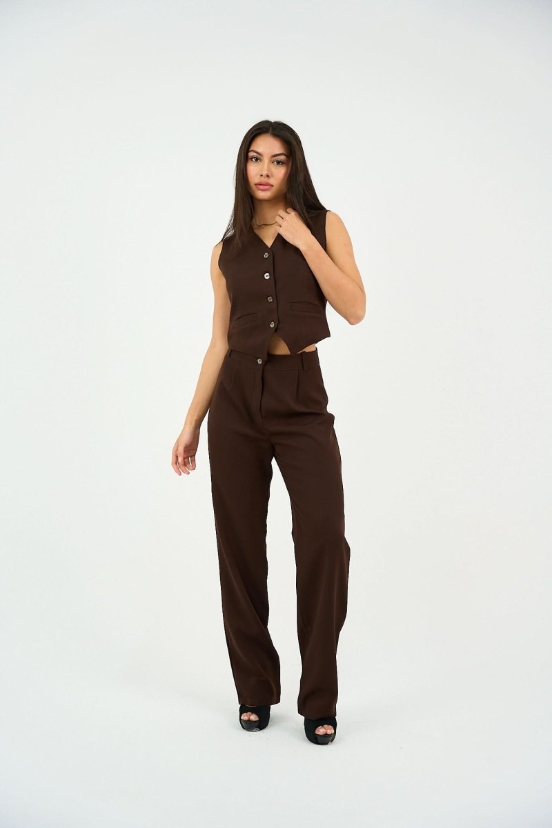Brown Pleated Straight - Leg Trousers - Hushy Wear
