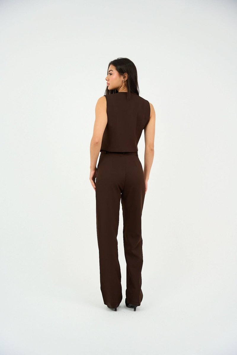 Brown Pleated Straight - Leg Trousers - Hushy Wear