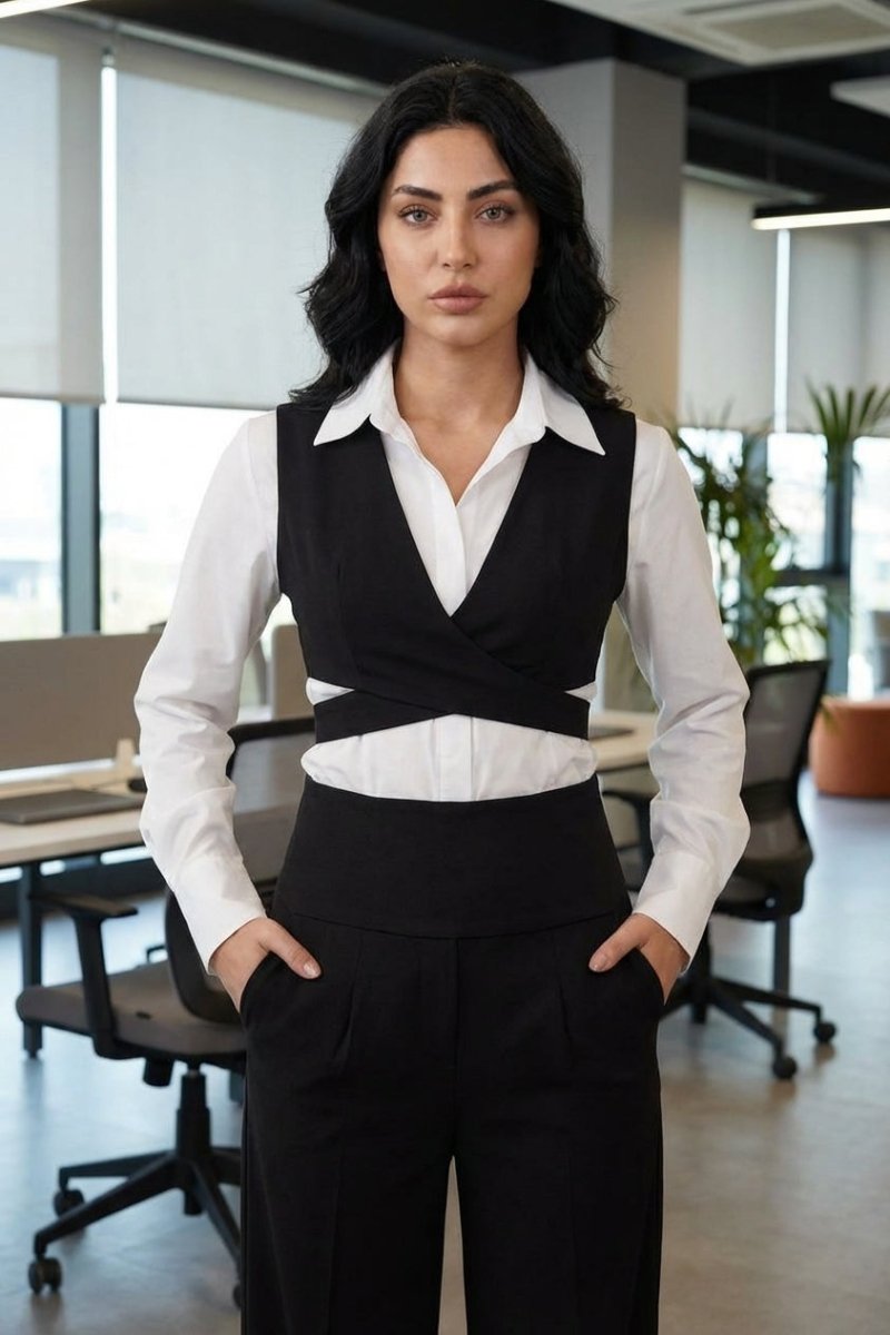 Crossover Wrap Cropped Vest – Black - Hushy Wear
