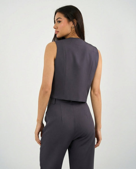 Gray Classic Vest & Pleated Straight Pants Set - Hushy Wear