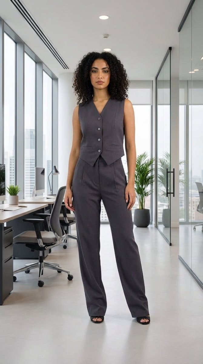 Gray Classic Vest & Pleated Straight Pants Set - Hushy Wear