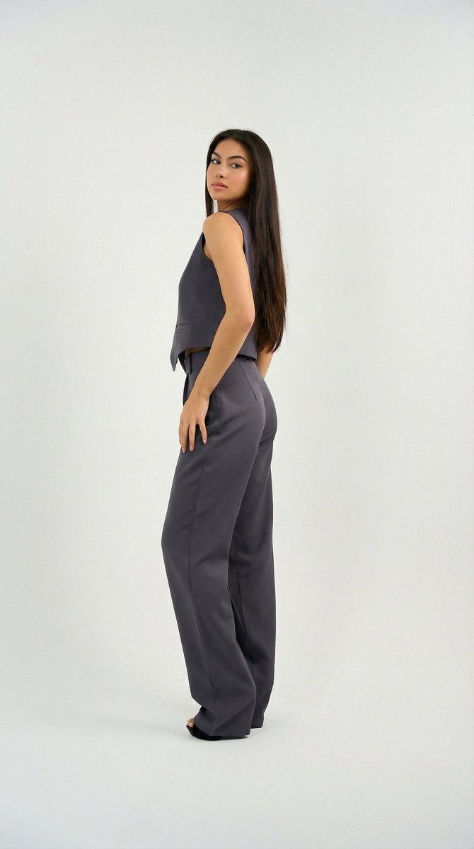 Gray Classic Vest & Pleated Straight Pants Set - Hushy Wear