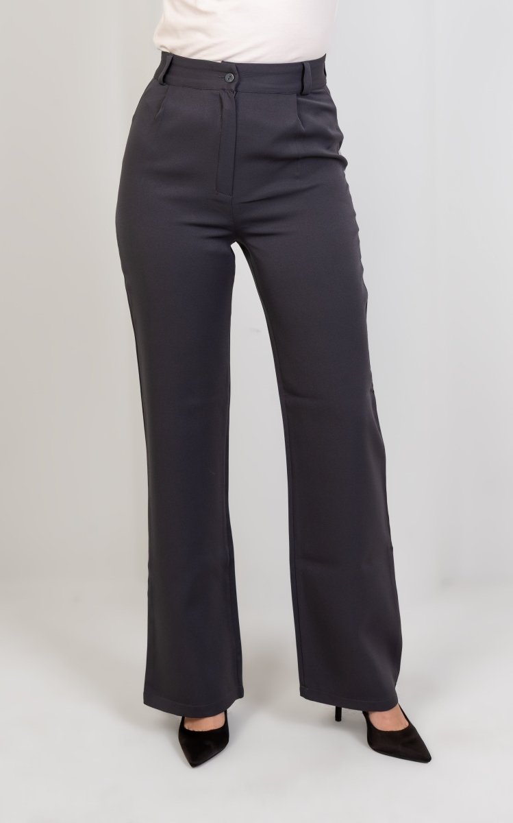 Gray Pleated Straight - Leg Trousers - Hushy Wear