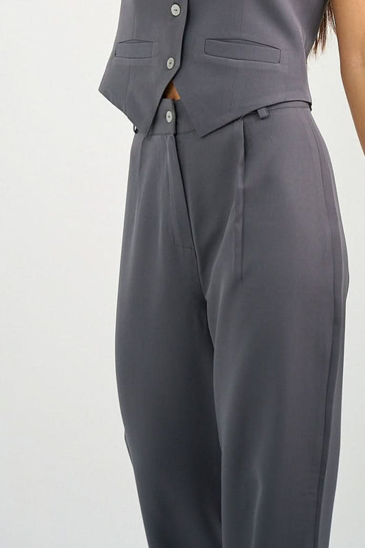 Gray Pleated Straight - Leg Trousers - Hushy Wear