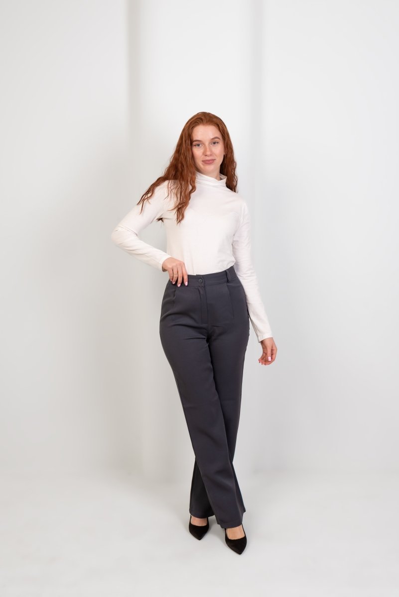 Gray Pleated Straight - Leg Trousers - Hushy Wear