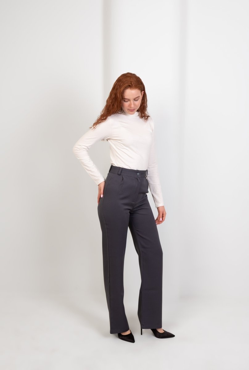 Gray Pleated Straight - Leg Trousers - Hushy Wear