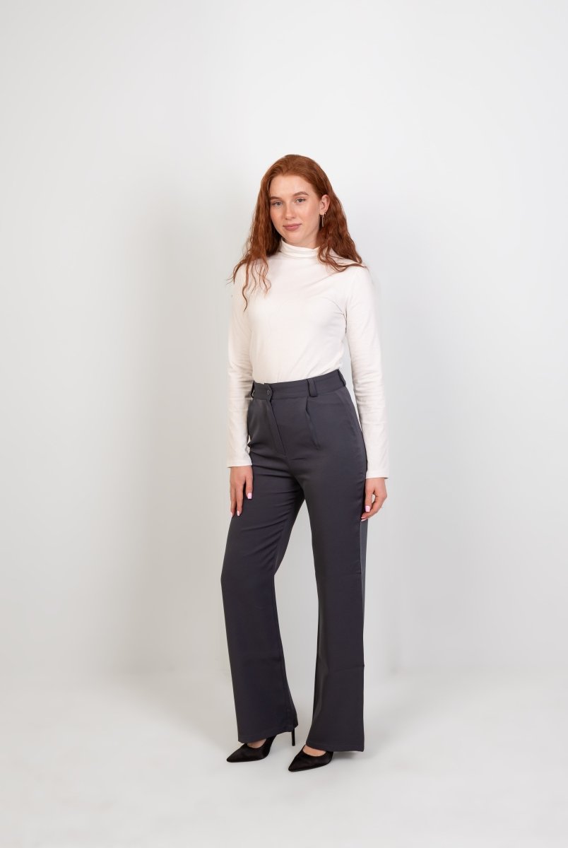 Gray Pleated Straight - Leg Trousers - Hushy Wear