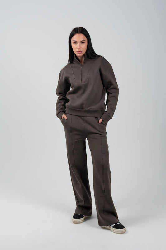 Half - Zip Lounge Top – Charcoal - Hushy Wear