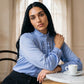 Sky Blue Ruffled Collar Button-Up Blouse