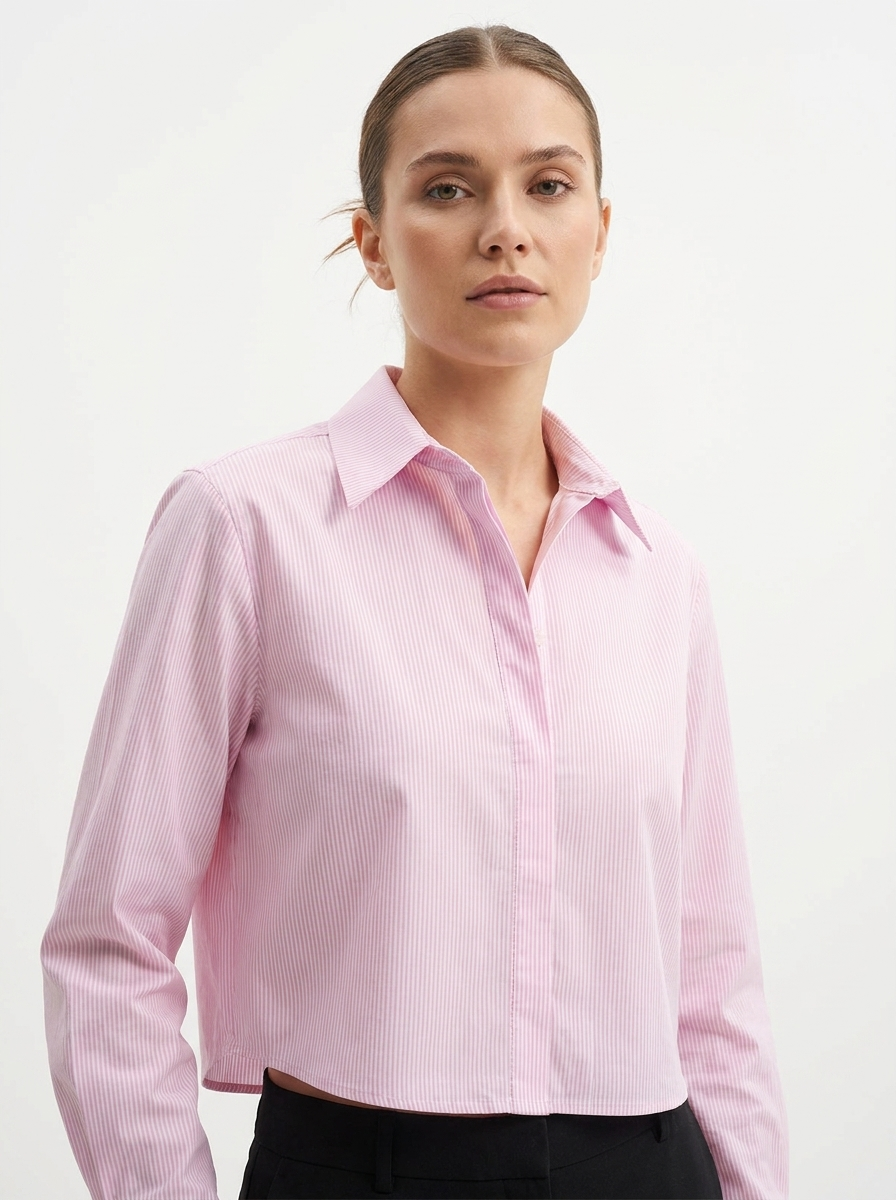 Pink Pinstripe Cropped Shirt
