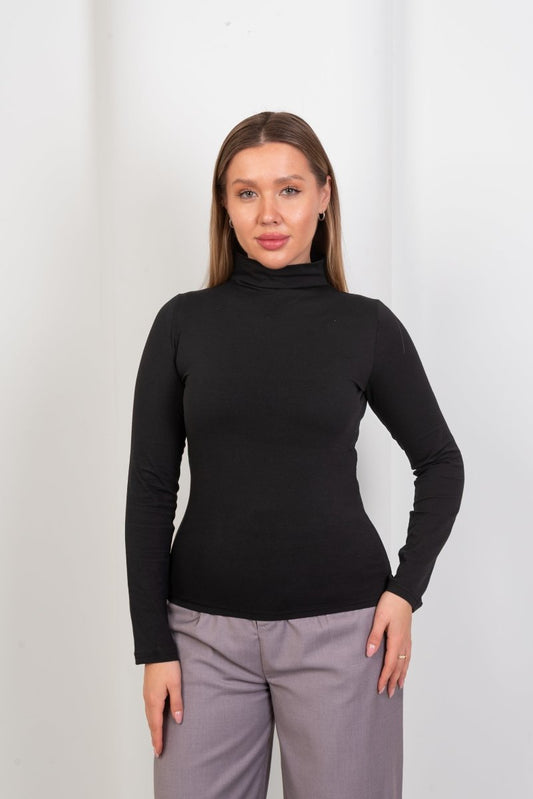 High - Neck Long Sleeve Top - Black - Hushy Wear