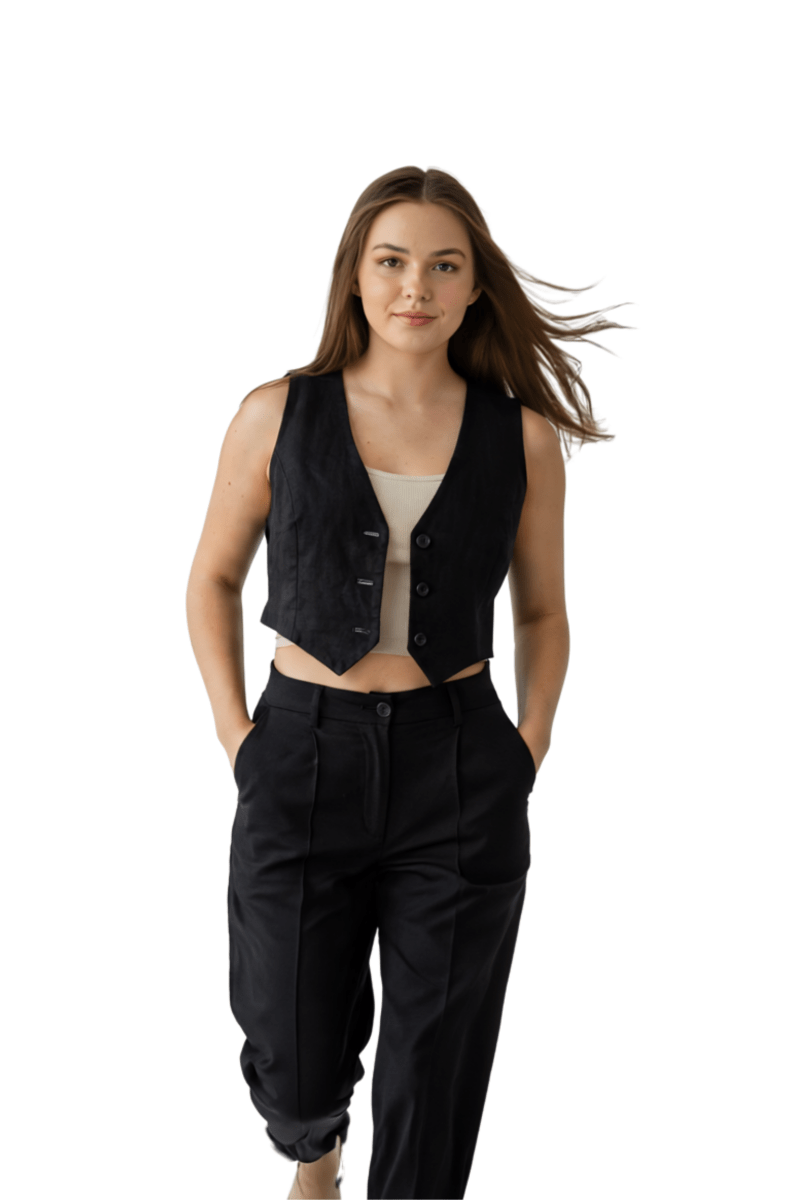 Linen Vest Only - Black - Hushy Wear