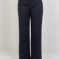 Navy Pleated Straight - Leg Trousers - Hushy Wear