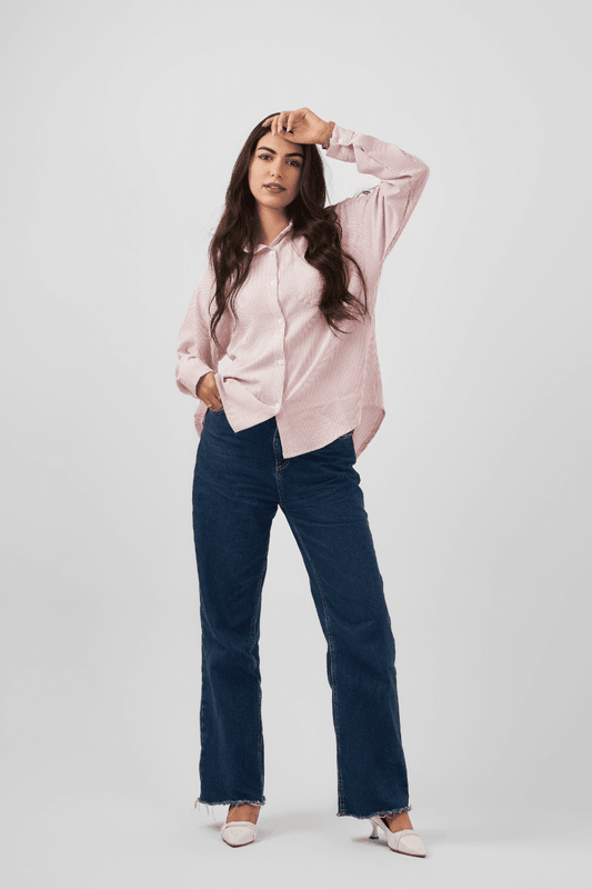Oversized Striped Shirt In Pink - Hushy Wear