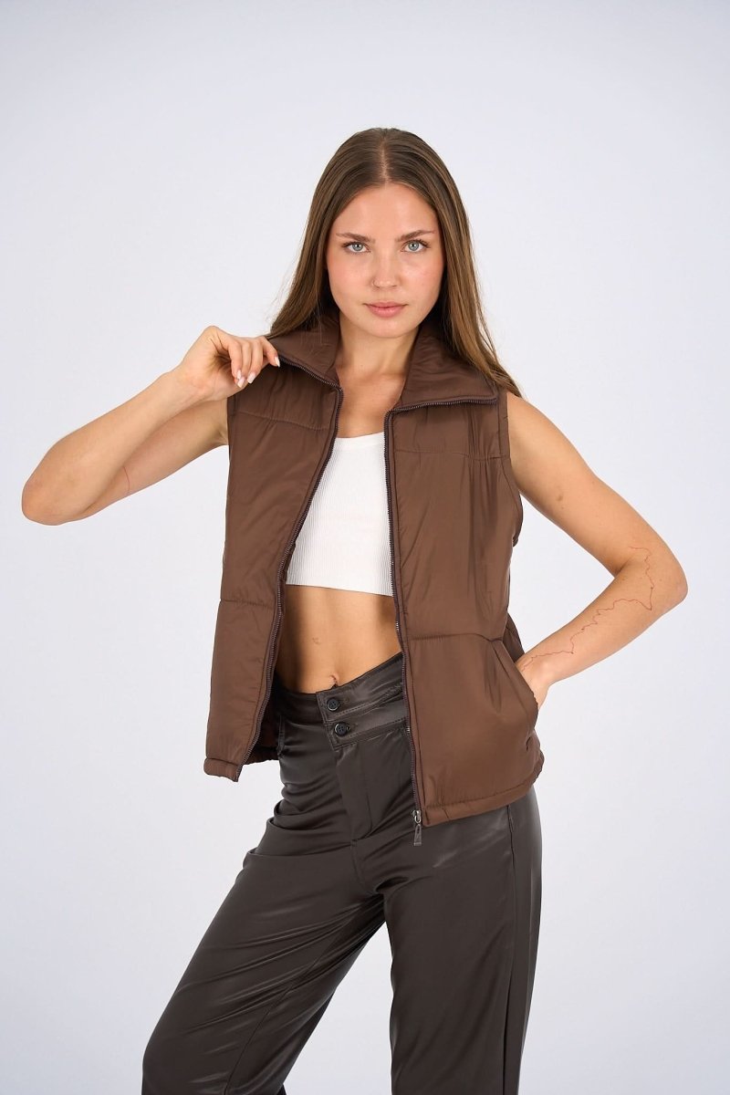 Puffer Vest - Dark Brown - Hushy Wear
