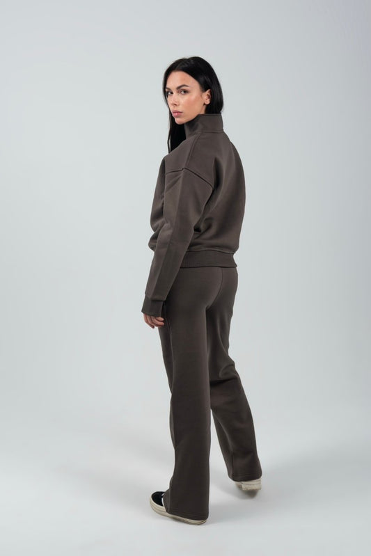 Relaxed Fit Half - Zip Sweater & Pants Set – Charcoal - Hushy Wear
