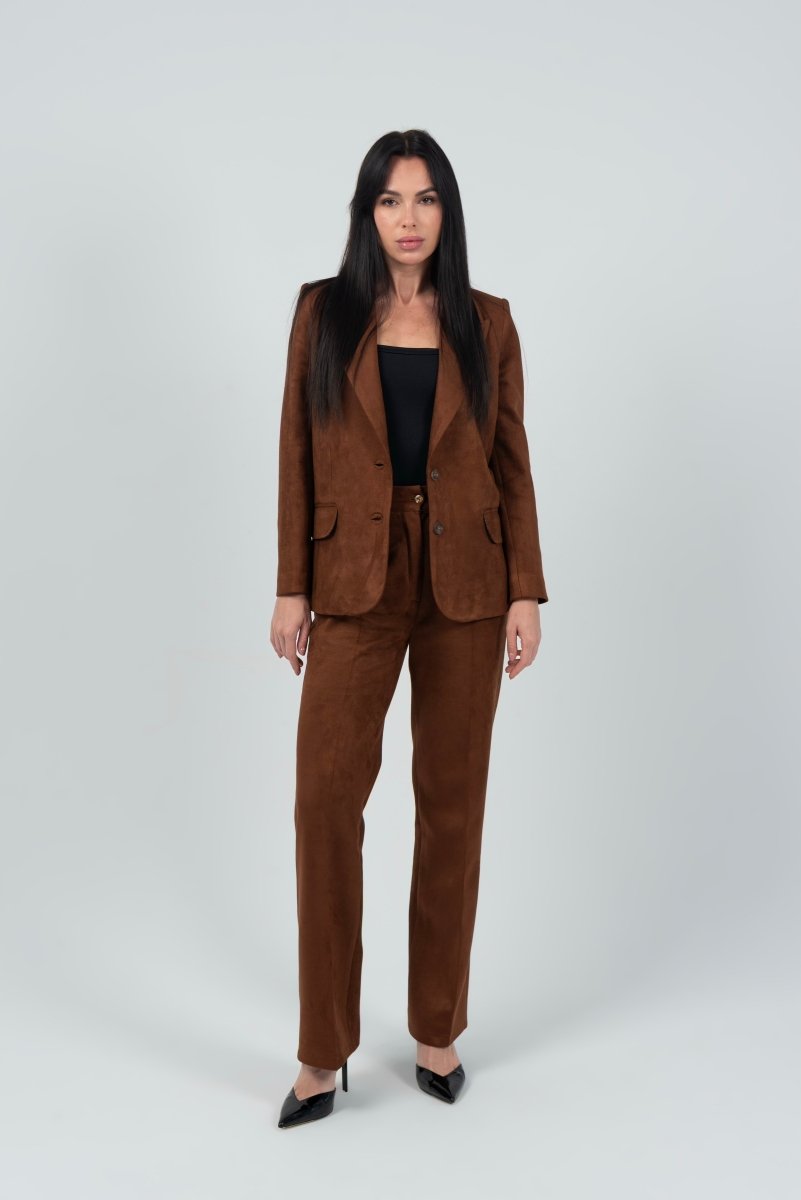 Relaxed Fit Suede Two Button Blazer (Blazer Only) - Brown - Hushy Wear
