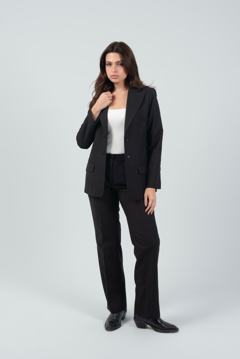 Relaxed Fit Two Button Blazer (Blazer Only) - Black - Hushy Wear